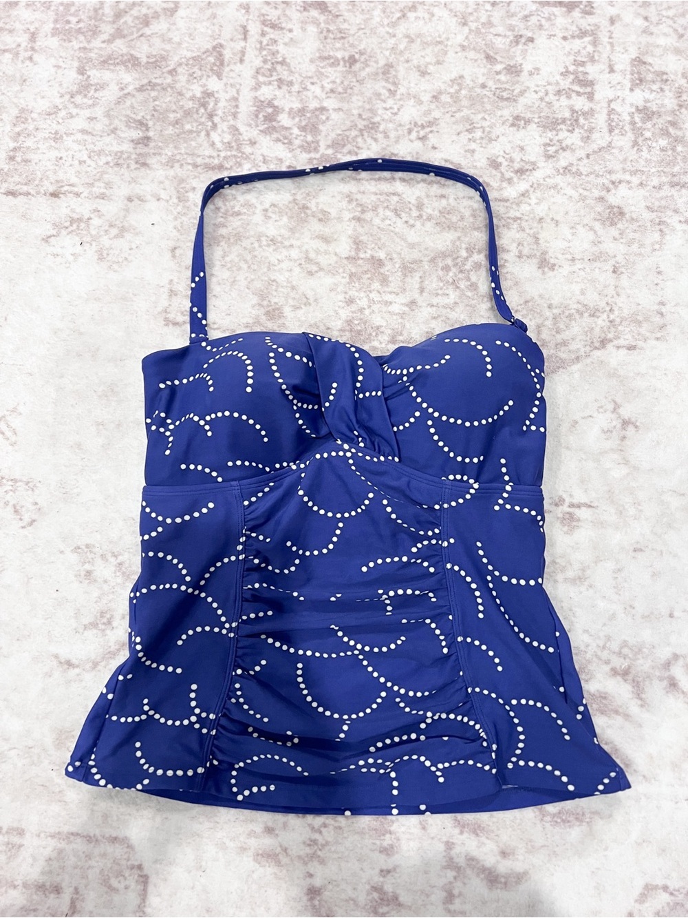 Boden Tankini Top Ruched Blue & White Print